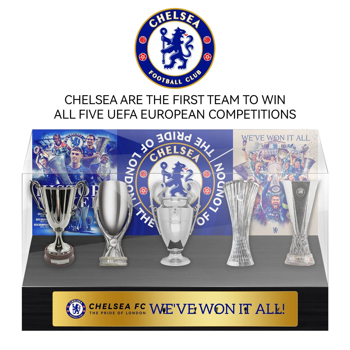 Chelsea UEFA Grand Slam Trophy Display Case
