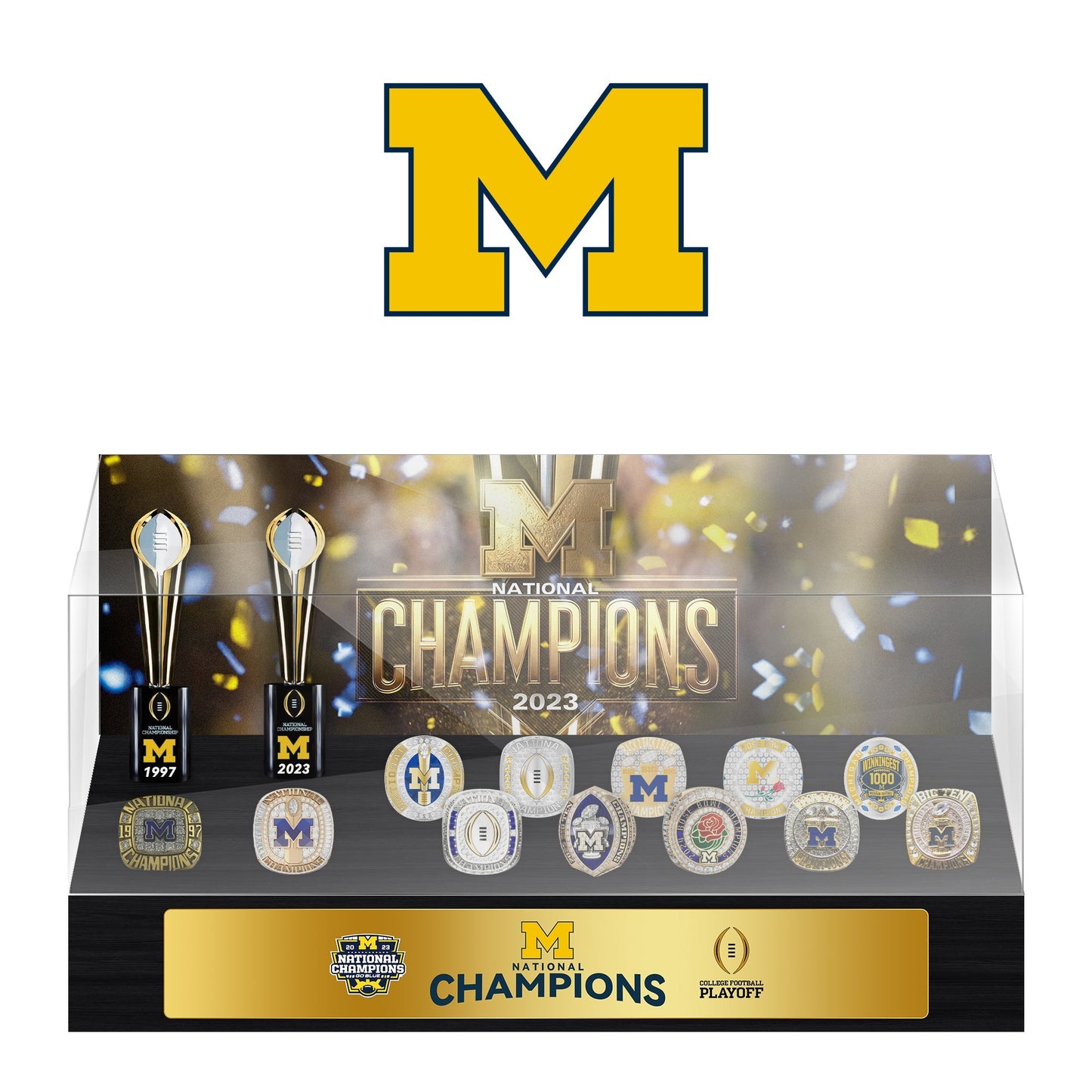 Michigan Wolverines College National Championship NCAA Trophy Ring Display Case 2+8-Official Version