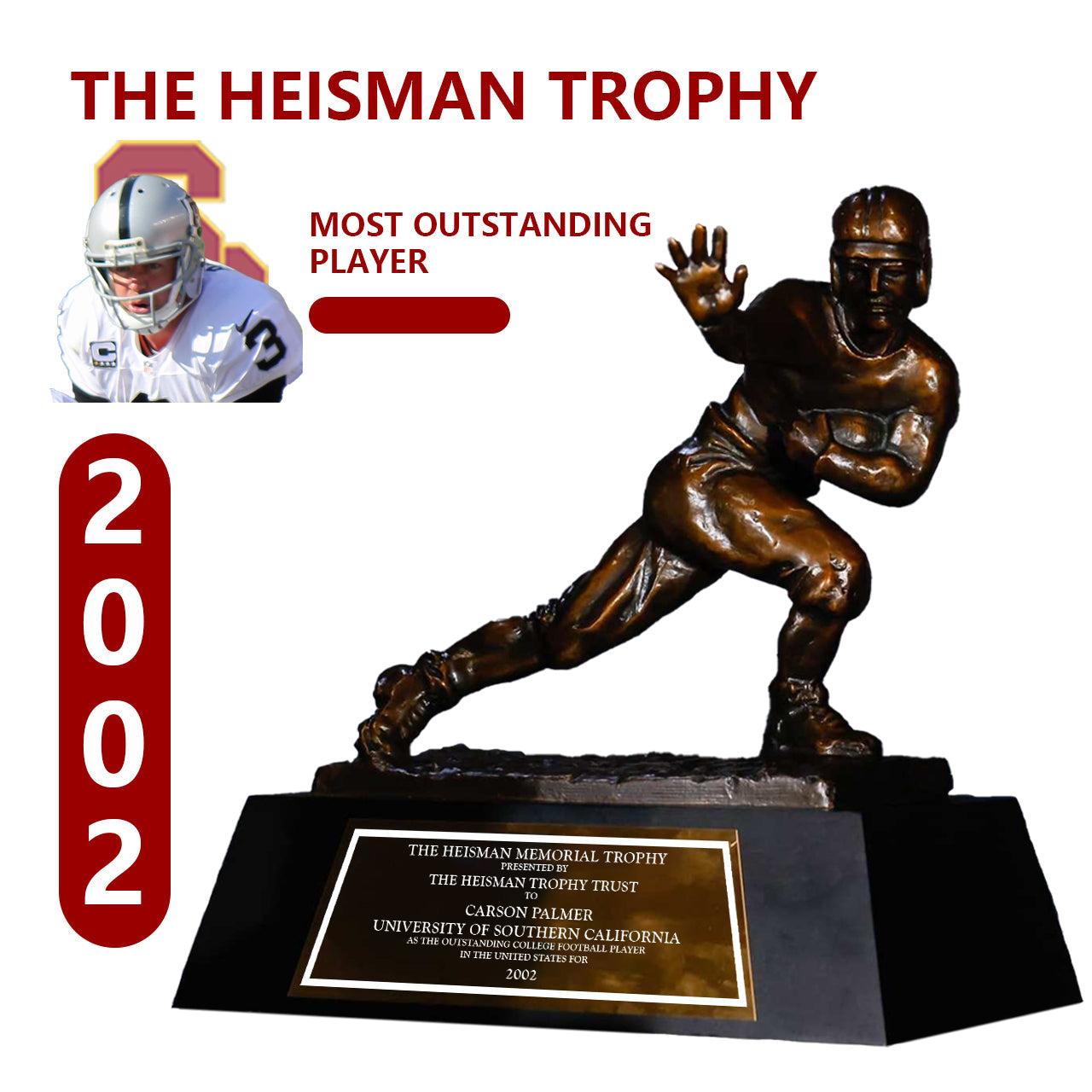 2002 USC Trojans Carson Hilton Palmer NCAA Heisman Trophy