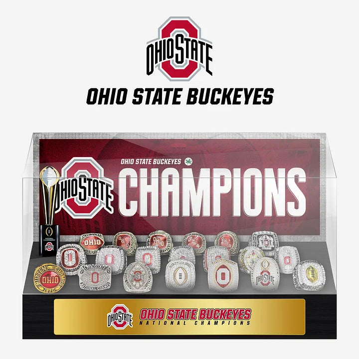 Ohio State Buckeyes College NCAA Football Championship Trophy And Ring Display Case