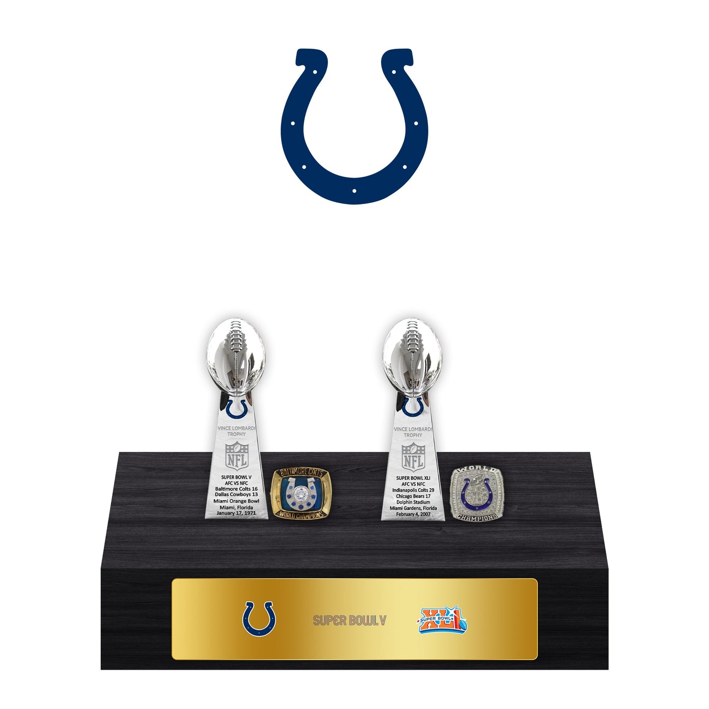 Indianapolis Colts Super Bowl Championship Trophy Ring Display Case