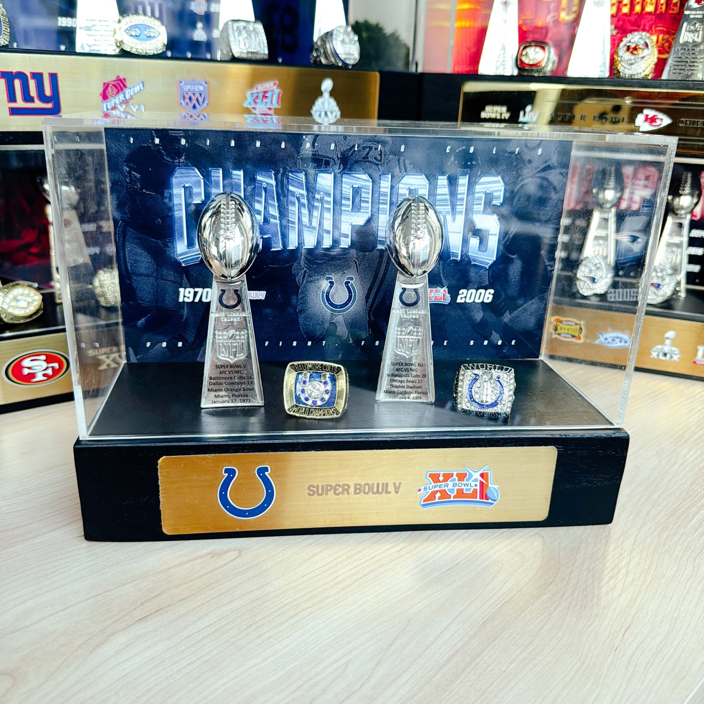 Indianapolis Colts Super Bowl Championship Trophy Ring Display Case