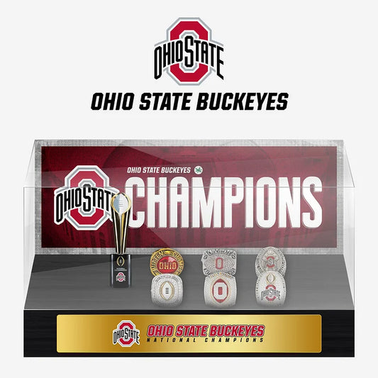 Ohio State Buckeyes College NCAA Football Championship Trophy And Ring Display Case