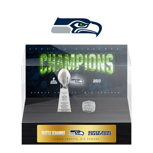 Seattle Seahawks Super Bowl Championship Trophy Ring Display Case
