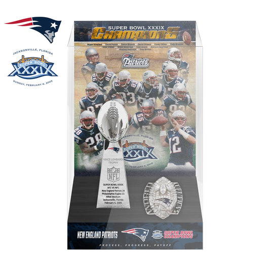 2005 New England Patriots Super Bowl XXXIX Championship Trophy Display Case