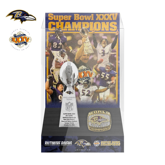 2001 Baltimore Ravens Super Bowl XXXV Championship Trophy Display Case