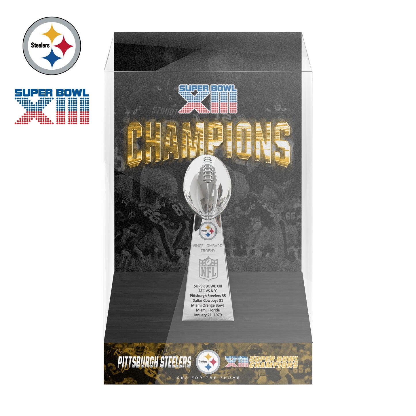 1979 Pittsburgh Steelers Super Bowl XIII Championship Trophy Display Case
