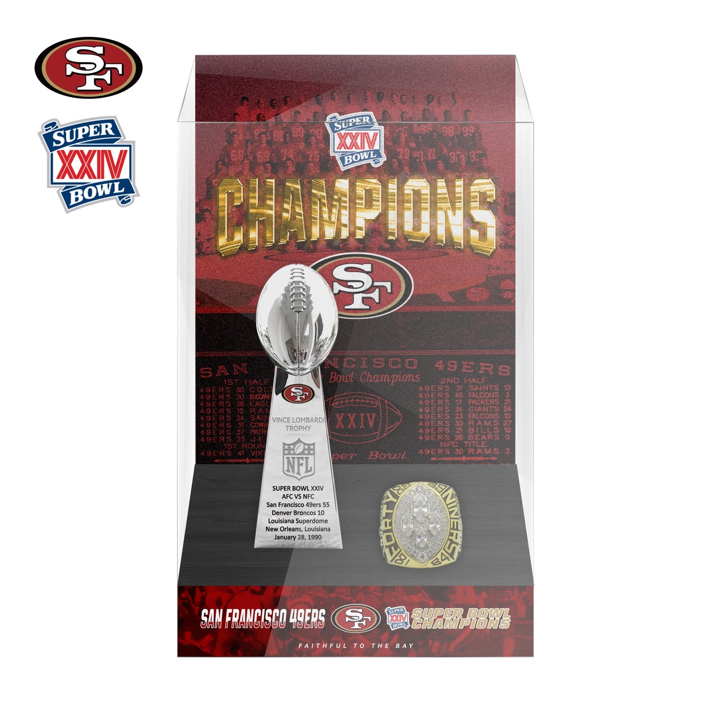 1990 San Francisco 49ers Super Bowl XXIX Championship Trophy Display Case