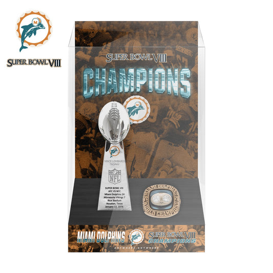 1974 Miami Dolphins Super Bowl VIII Championship Trophy Display Case
