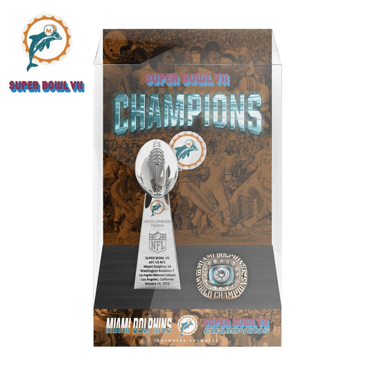 1973 Miami Dolphins Super Bowl VII Championship Trophy Display Case