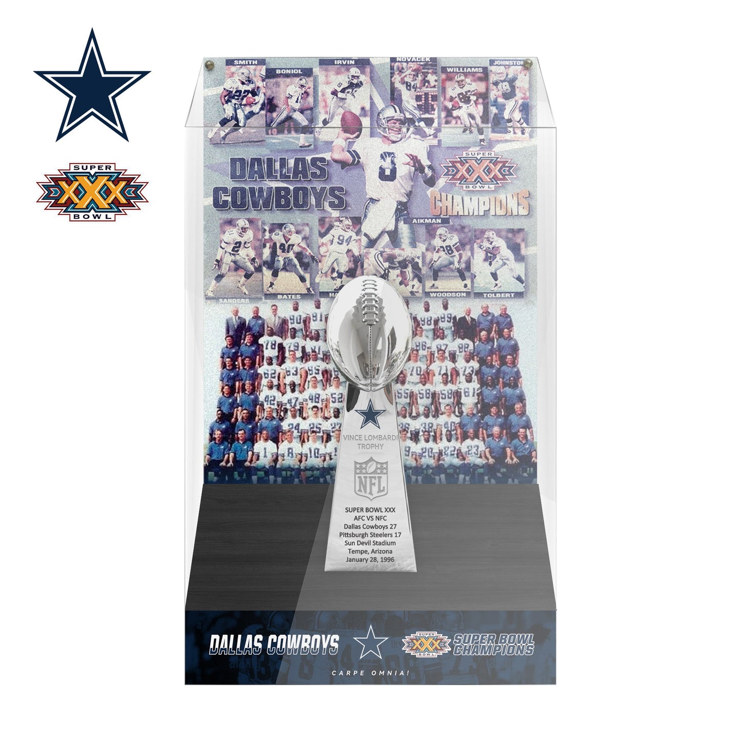 1996 Dallas Cowboys Super Bowl XXX Championship Trophy Display Case