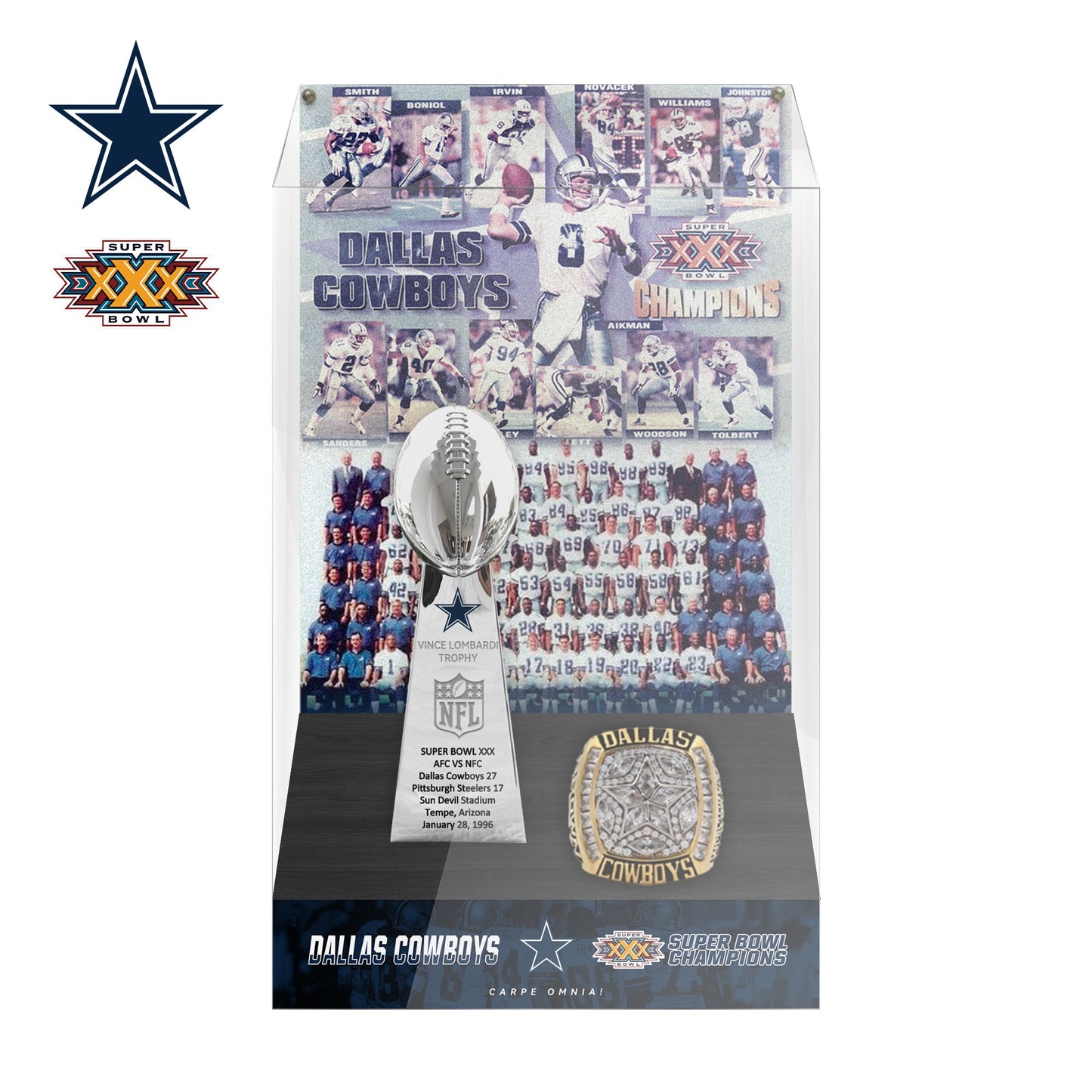 1996 Dallas Cowboys Super Bowl XXX Championship Trophy Display Case