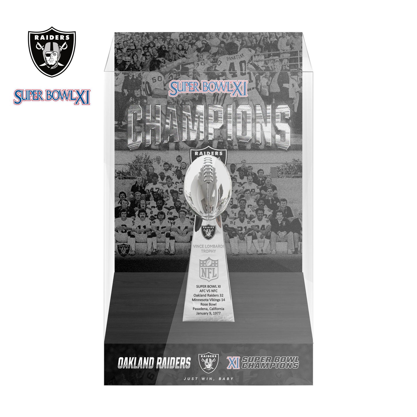 1977 Las Vegas Raiders Super Bowl XI Championship Trophy Display Case
