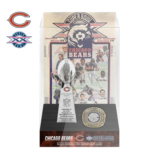 1986 Chicago Bears Super Bowl XX Championship Trophy Display Case