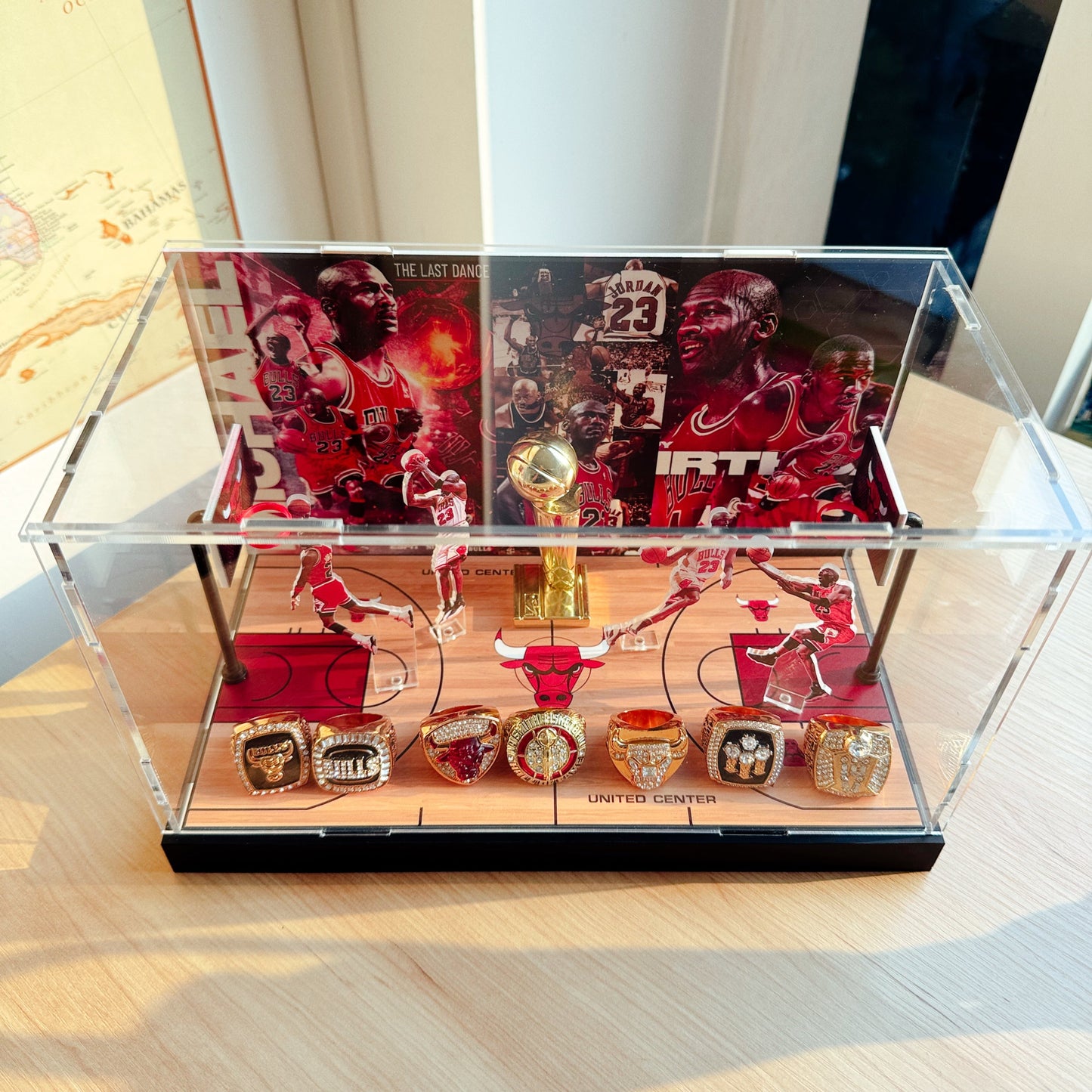 Michael Jordan NBA Championship Trophy And  Rings Display Case