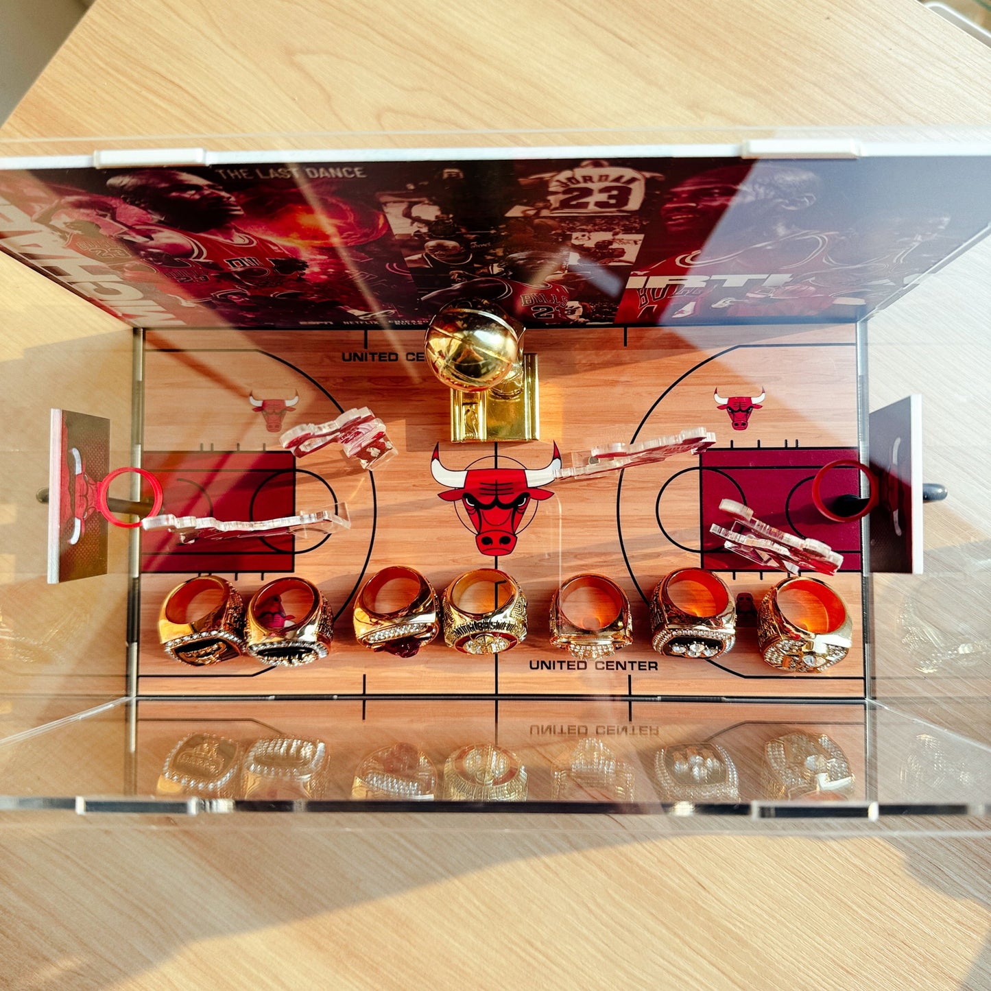 Michael Jordan NBA Championship Trophy And  Rings Display Case