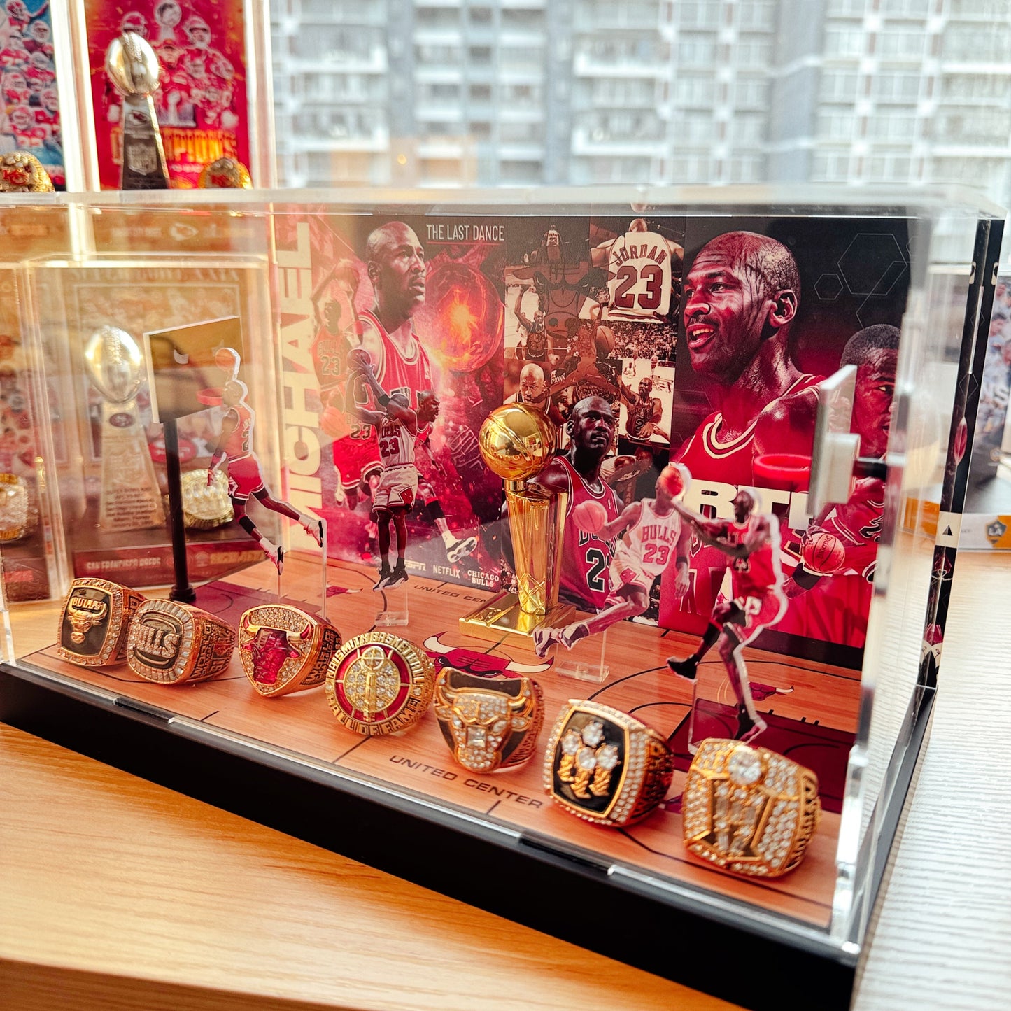 Michael Jordan NBA Championship Trophy And  Rings Display Case