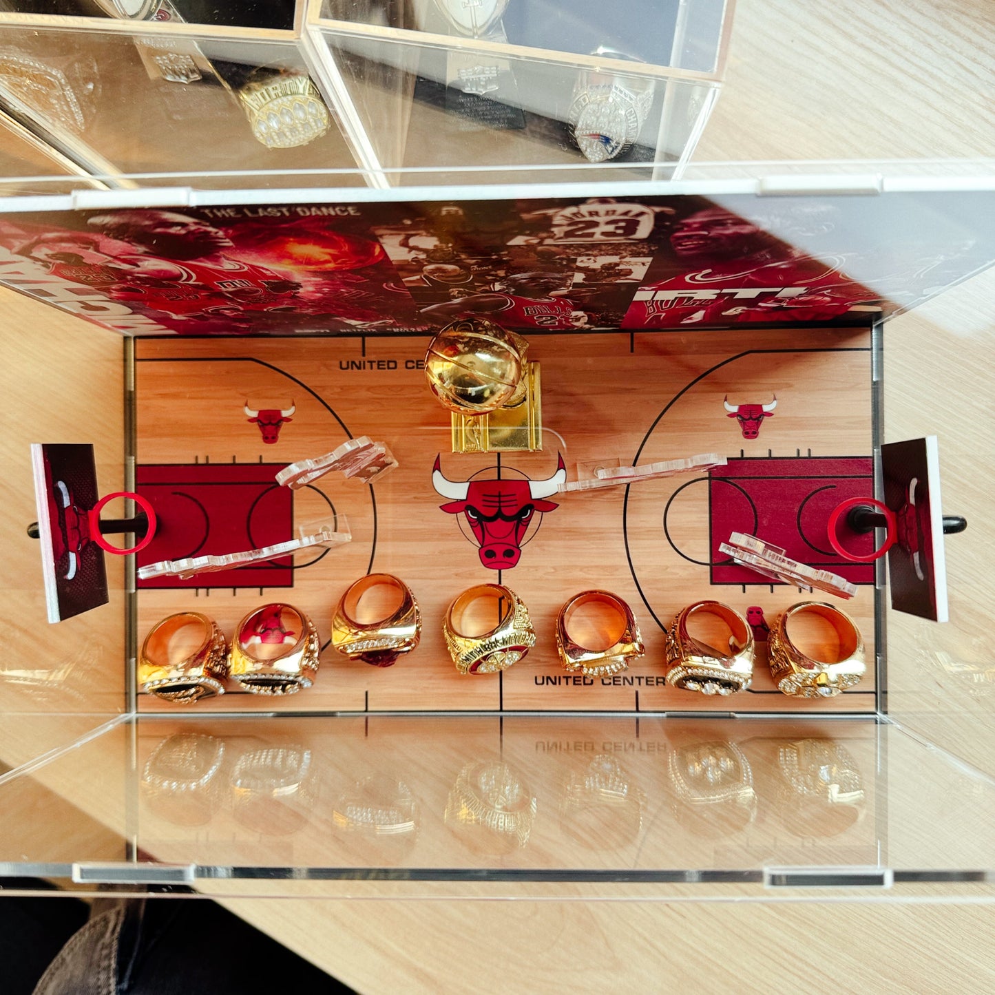 Michael Jordan NBA Championship Trophy And  Rings Display Case
