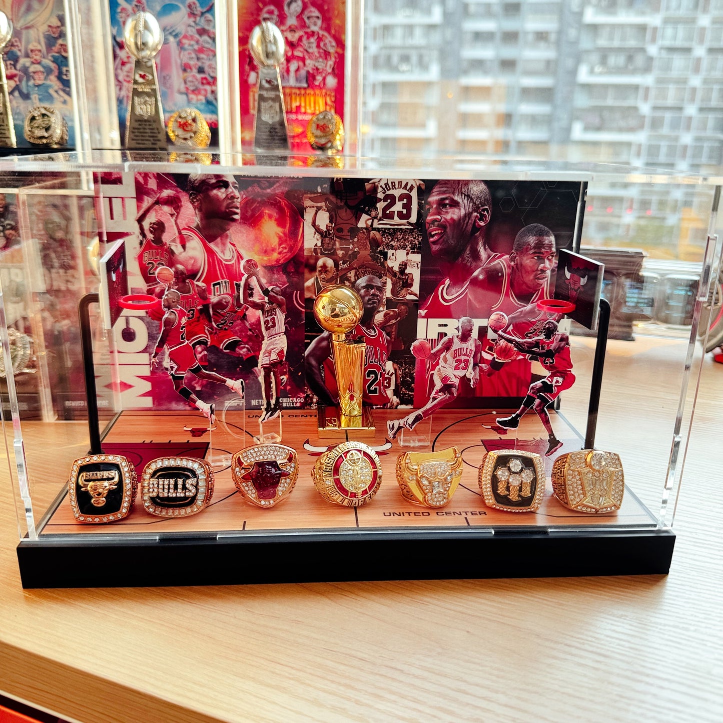 Michael Jordan NBA Championship Trophy And  Rings Display Case