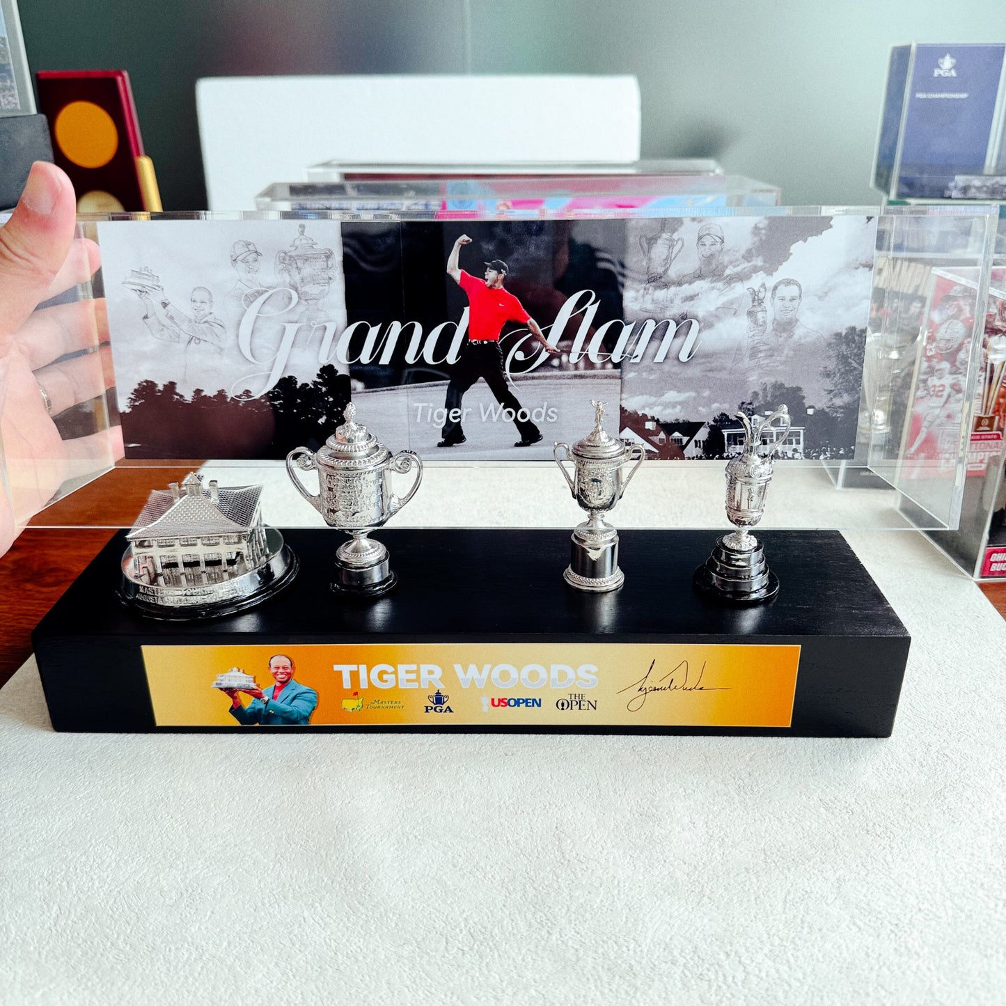 Tiger Woods Golf Grand Slam Trophy  Display Case[Trophies Included]