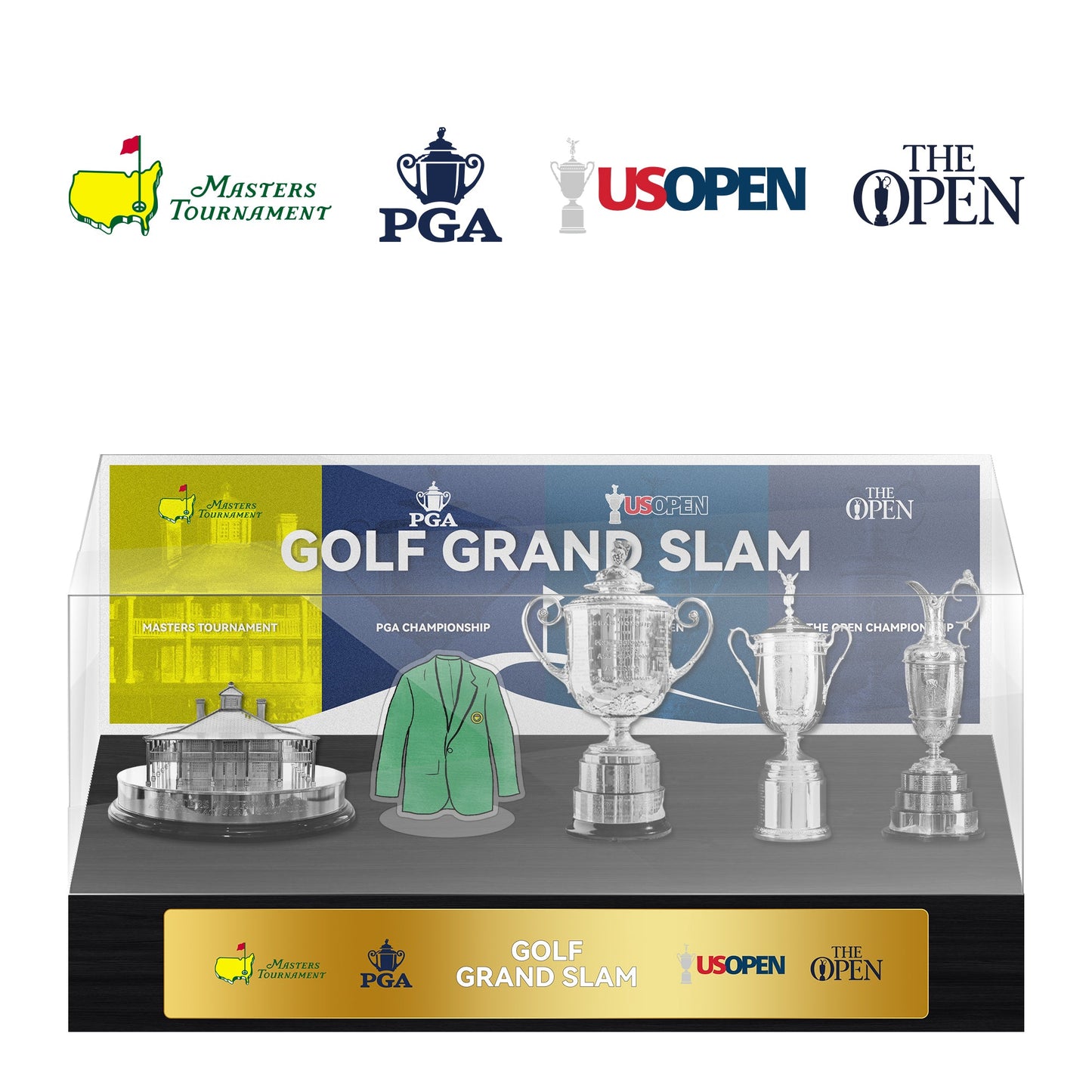 Golf Grand Slam Trophy  Display Case[Trophies Included]