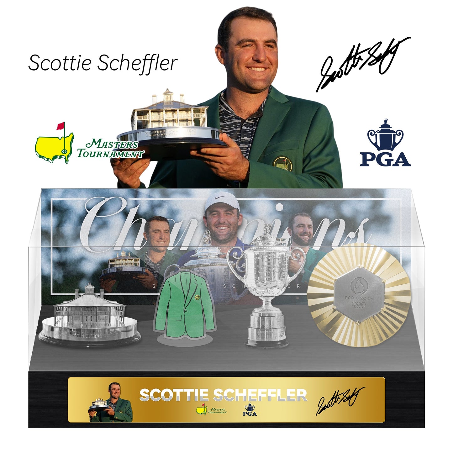 Scottie Scheffler Golf Grand Slam Trophy  Display Case[Trophies Included]