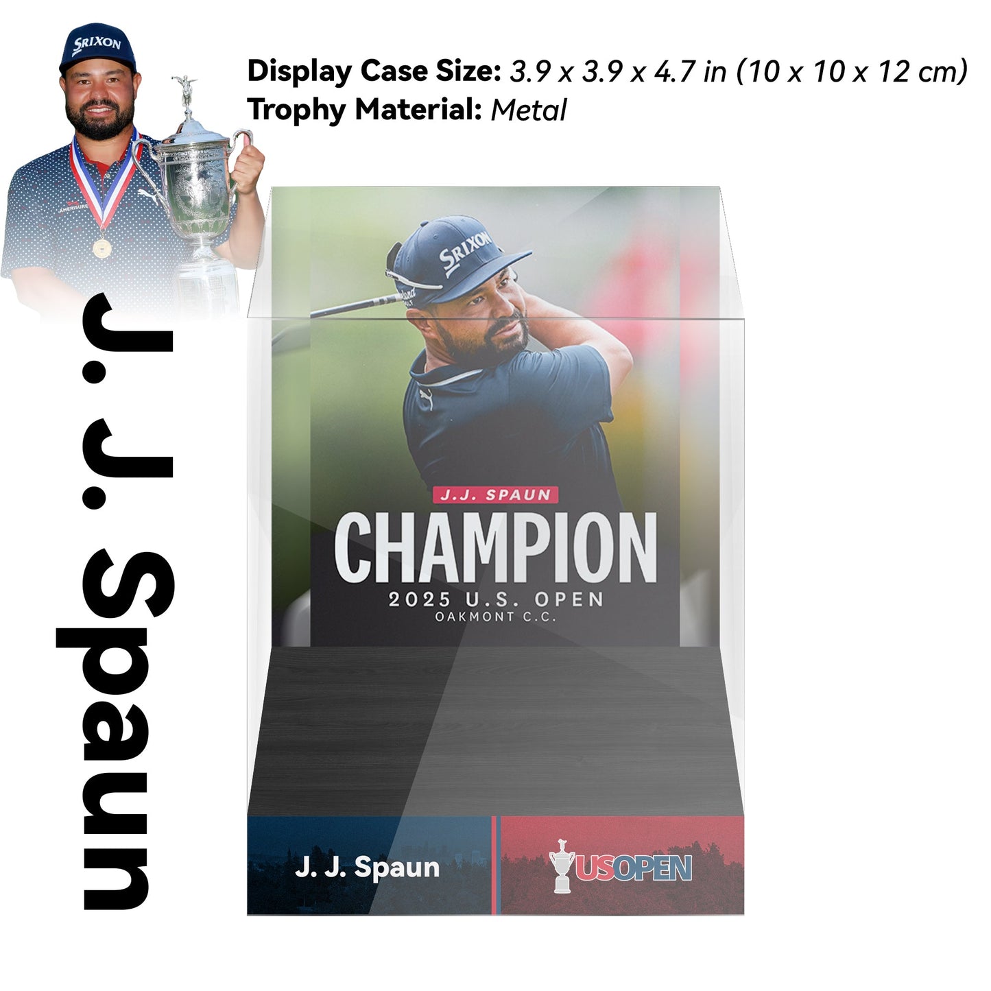 2025 J.J. Spaun U.S. Open Golf Championship Trophy Display Case
