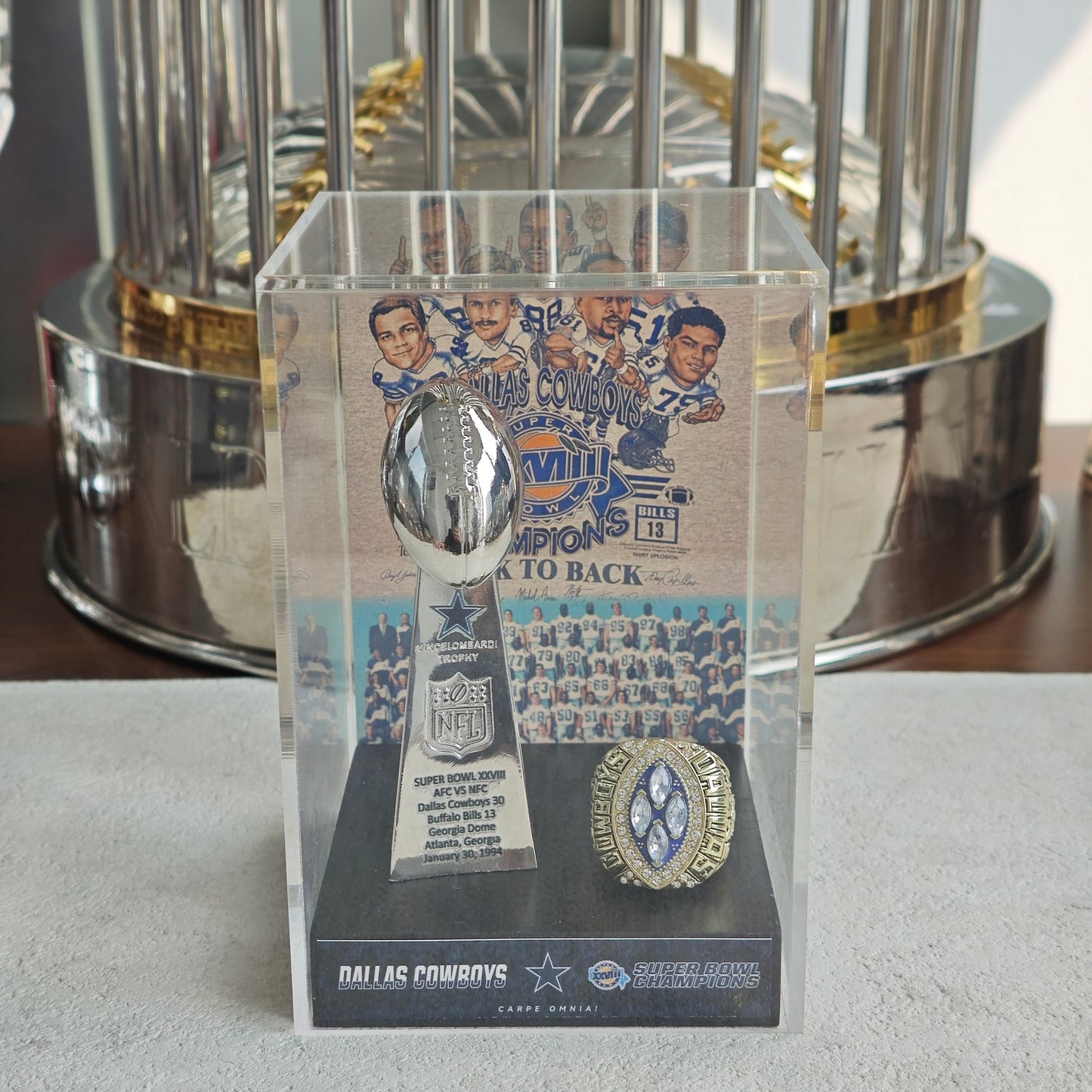 1994 Dallas Cowboys Super Bowl XXVIII Championship Trophy Display Case