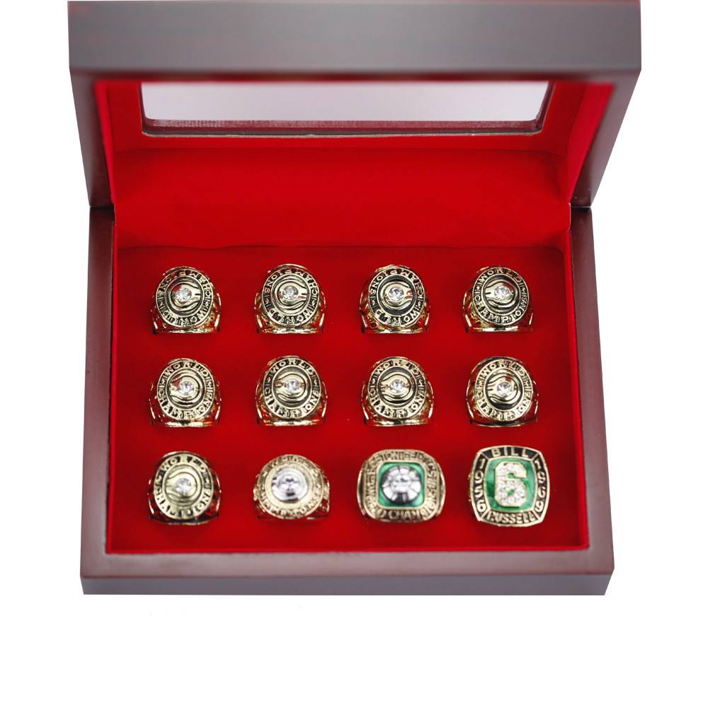 [Bill Russell]Star championship ring set Boston Celtics Europe and America popular memorial nostalgic classic ring 12pcs +box  NBA