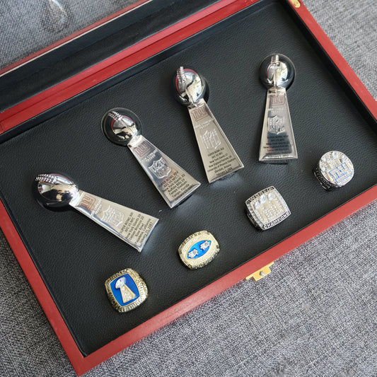 [ NEW YORK GIANTS]4 Trophys and 4 Pcs Ring Set + Box NFL