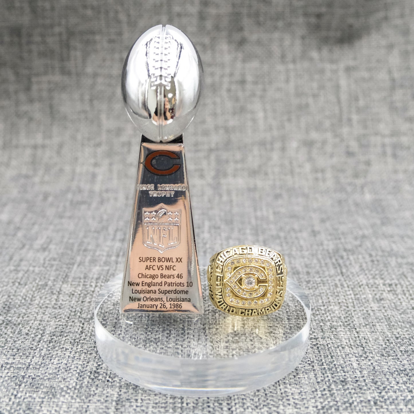 [Chicago Bears]  Trophy and Ring Set + Box NFL